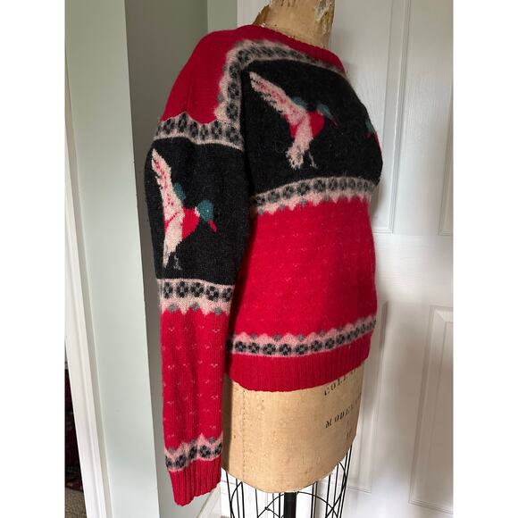 vintage WOOLRICH mallard ducks red sweater sz s wool hunting equestrian knit - Picture 7 of 16